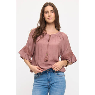 Ariella Peasant Sleeve Tassle Tie Top