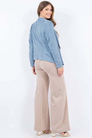 Spring Faux Suede Drape Front Jacket