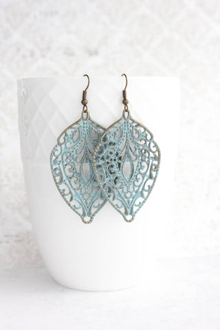 Shabby Aqua Filigree Earrings
