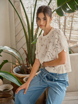 Lace Floral Crop Tee