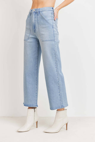 High Rise Front Pocket Cropped Wide Leg
