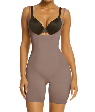 SHAPERX Open-Bust Mid-Thigh Bodysuit shapewear