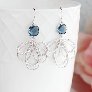 Navy Glass Modern Silver Earrings