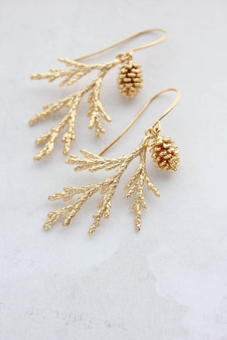Gold Cedar Branch Earring