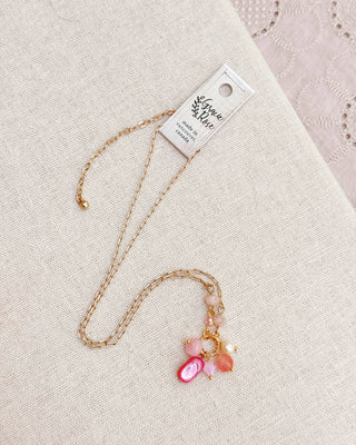 Pink Mixed Stone Cluster Necklace with Gold Chain