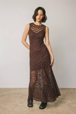 Sleeveless Crew Lace Maxi Dress