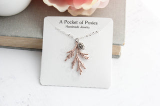 Cedar Branch Necklace | Pine Cone Charm