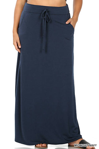 Plus Maxi Skirt Drawstring & Pockets