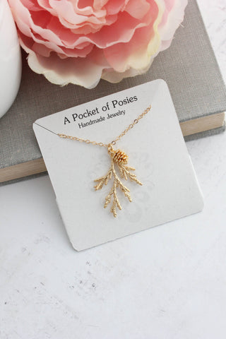 Cedar Branch Necklace | Pine Cone Charm
