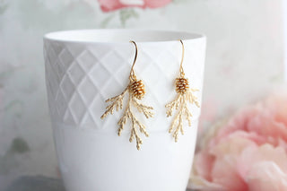 Gold Cedar Branch Earring