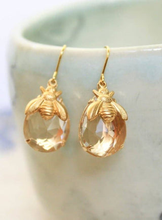 Honey Bee Earrings - glass drop earrings