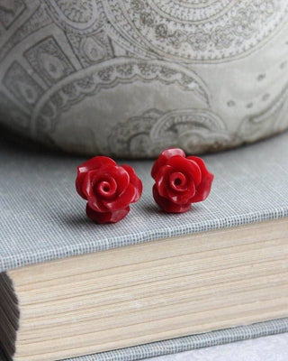 Red Rose Stud Earrings