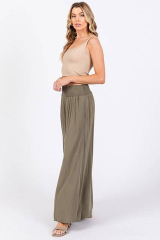 Smocked Waist Wide Leg Pants