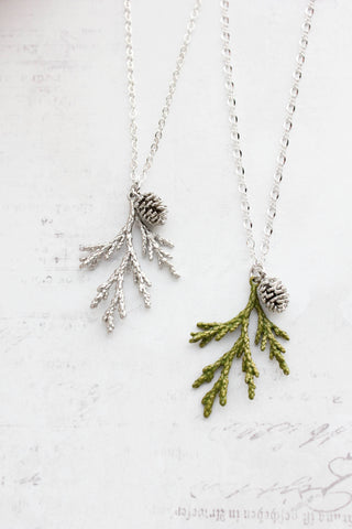 Cedar Branch Necklace | Pine Cone Charm
