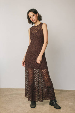 Sleeveless Crew Lace Maxi Dress