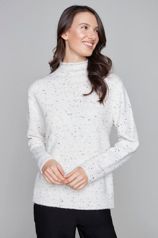 Jeanie Mock Neck Flecked Sweater