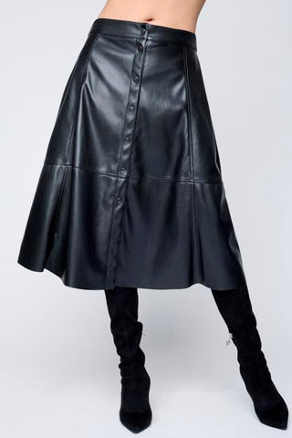 Faux Leather Button Skirt