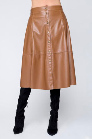 Faux Leather Button Skirt