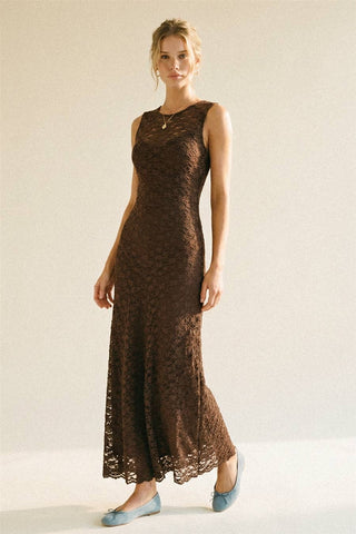 Sleeveless Crew Lace Maxi Dress