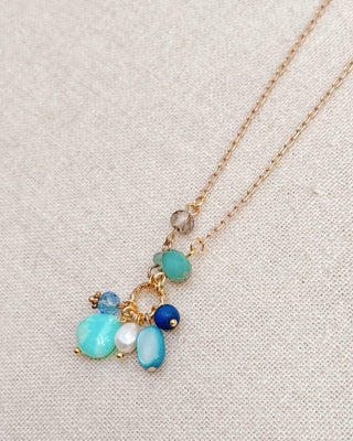 Blue Mixed Stone Cluster Necklace with Gold Chain