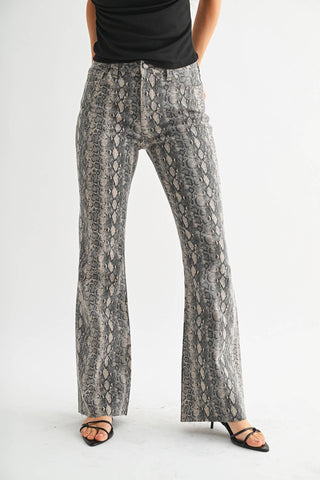 Flare with Regular Hem Snake Print Denim
