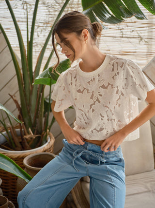Lace Floral Crop Tee