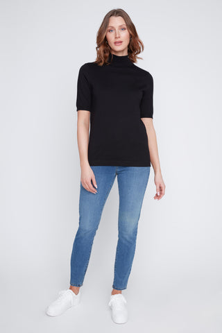 Knitted 1/3 Sleeve Mockneck Sweater
