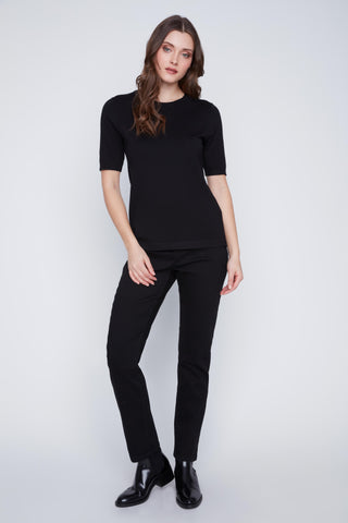 Knitted 1/3 Sleeve Crewneck Sweater