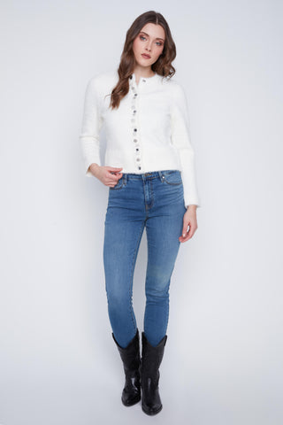 Fuzzy Soft Button Embellished Cardigan