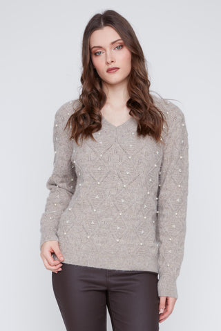 Pearl Accent V-Neck Sweater