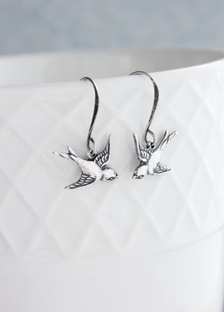 Little bird earrings - antiqued silver