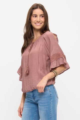 Ariella Peasant Sleeve Tassle Tie Top