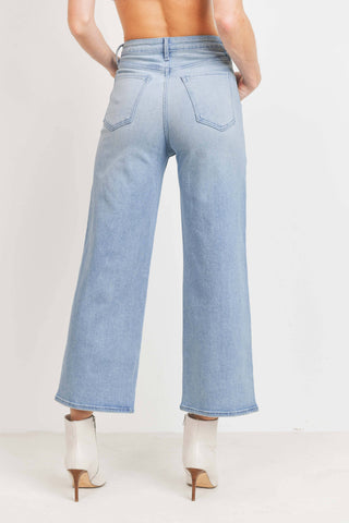 High Rise Front Pocket Cropped Wide Leg