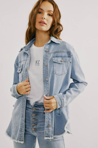 Light Wash Denim Shirt Jacket