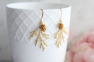 Gold Cedar Branch Earring
