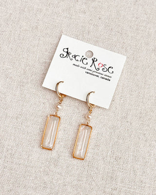 Gold Freshwater Pearl Shell Mother of Pearl Drop Earrings