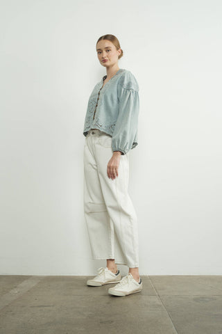 Josie Light Denim Embroidery Cutouts Jacket/Top