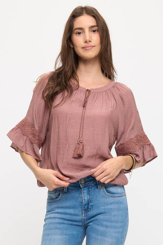 Ariella Peasant Sleeve Tassle Tie Top