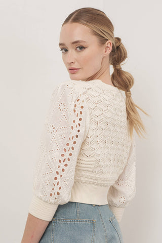 Hendry 3/4 SLEEVEMixed Cotton Eyelet Sweater