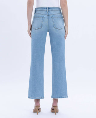 High Rise Cropped Studded Slim Wide Jeans