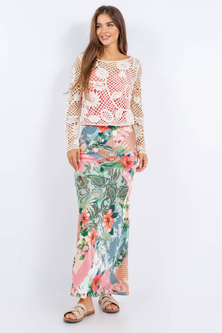 Charmeuse Satin Hawaiian Print Bias Cut Skirt