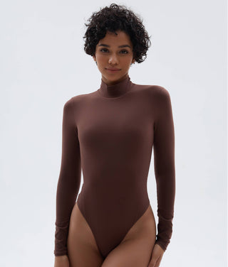 SHAPERX Mock Neck Bodysuit for Women Long Sleeve Thong