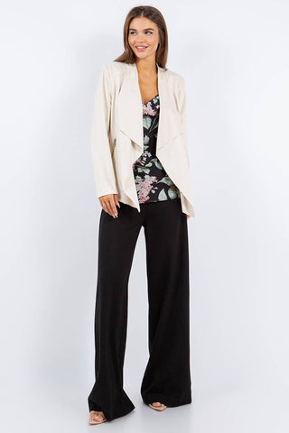 Spring Faux Suede Drape Front Jacket