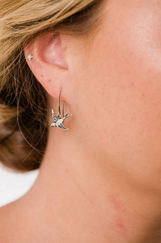 Little bird earrings - antiqued silver