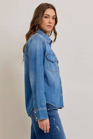Medium Wash Basic Western Shirt