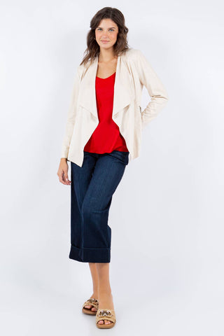 Spring Faux Suede Drape Front Jacket