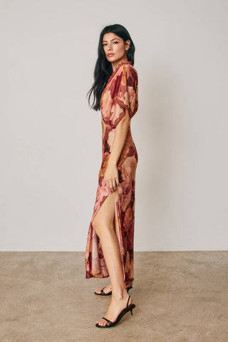 Floral Lace Trim Blouson Maxi Dress