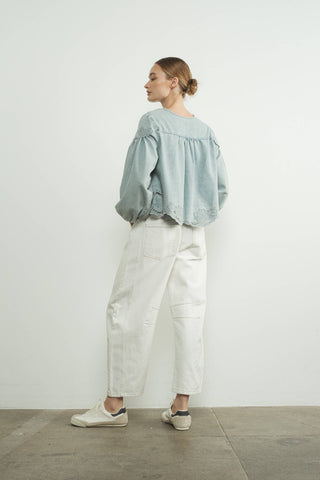 Josie Light Denim Embroidery Cutouts Jacket/Top
