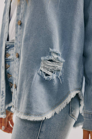 Light Wash Denim Shirt Jacket