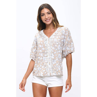 Grace V-Neck Crochet Detail Top